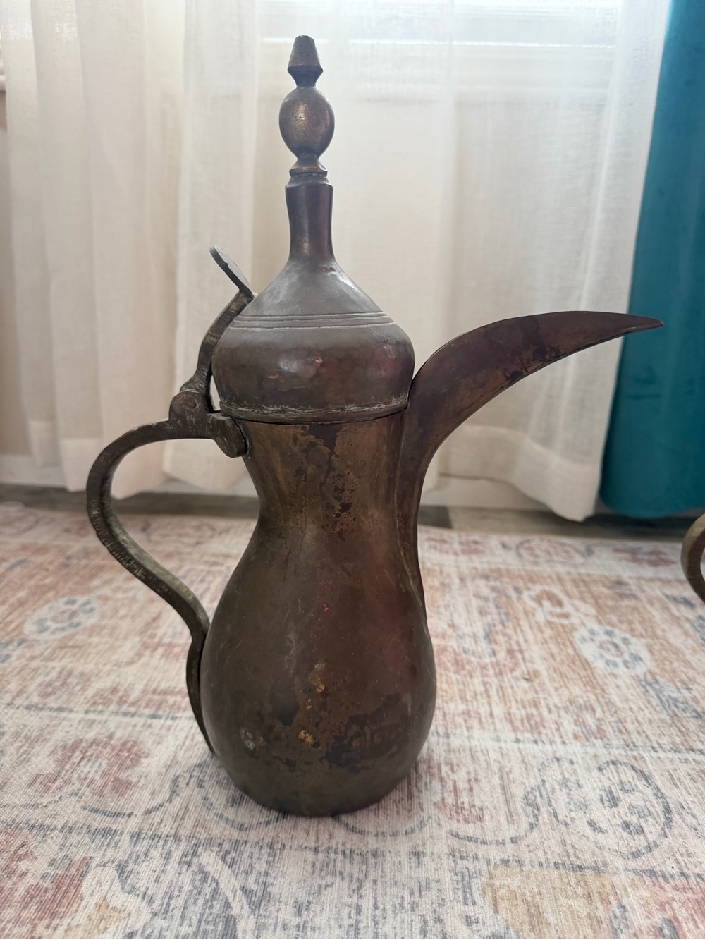 Vintage -Style Brass Dallah Coffee Pot - Brown Patina